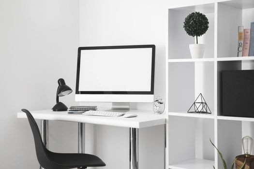 office desk with computer screen desk chair. Resolution and high quality beautiful photo