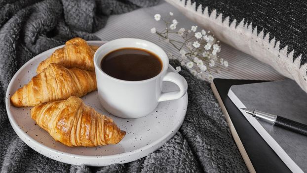 coffee croissants breakfast. Resolution and high quality beautiful photo