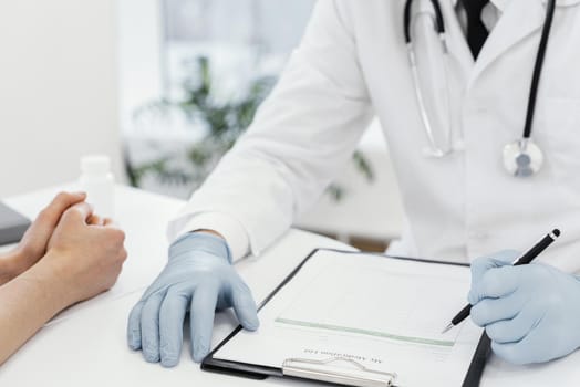 close up doctor wearing gloves. Resolution and high quality beautiful photo