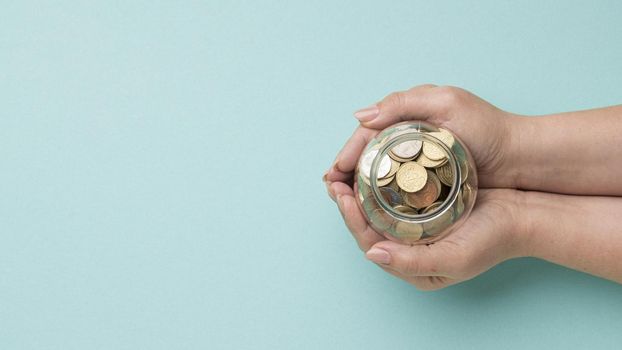 coins glass jar with copy space. Resolution and high quality beautiful photo