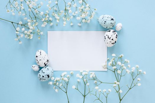 paper sheet table beside painted eggs flowers. Resolution and high quality beautiful photo