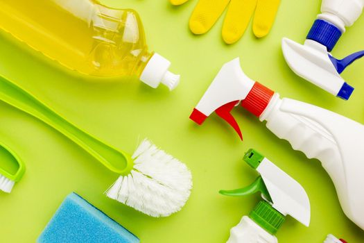 colorful cleaning products top view. Resolution and high quality beautiful photo