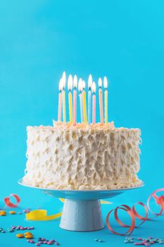 close up birthday cake with decorative blue background 2. Resolution and high quality beautiful photo