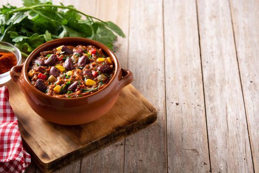 Traditional mexican tex mex chili con carne in a bowl