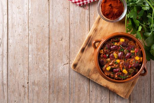 Traditional mexican tex mex chili con carne in a bowl