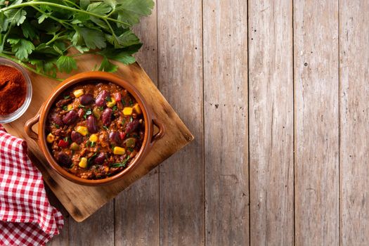 Traditional mexican tex mex chili con carne in a bowl