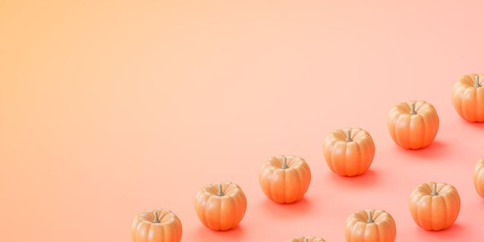 Pumpkins on gradient background for advertising on autumn holidays or sales, 3d banner render