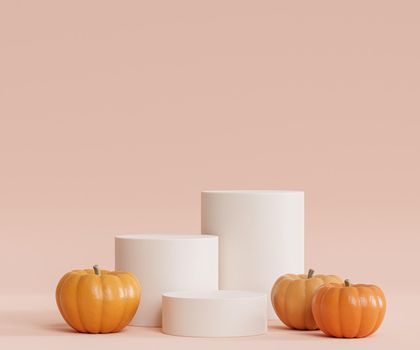 Podium or pedestal with pumpkins for products display or advertising for autumn holidays, 3d render