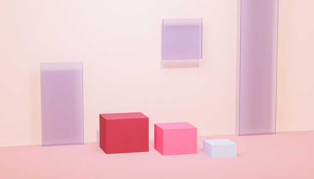 Cube podiums or pedestals for products or advertising on pastel beige background, 3d render