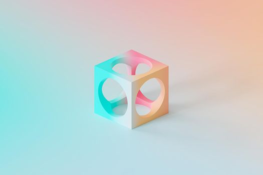 Abstract futuristic cube object on gradient background, minimal 3d render