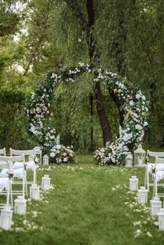 wedding ceremony area with dried flowers