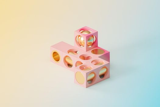 Abstract futuristic cube objects on gradient background, minimal 3d render