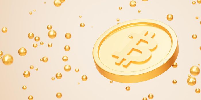 Bitcoin crypto currency gold coin, e-commerce investment concept, 3d render on beige background