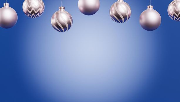 Christmas or New Year holidays banner background with silver baubles, 3d render