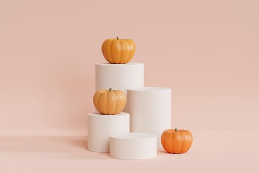 Podium or pedestal with pumpkins for products display or advertising for autumn holidays, 3d render