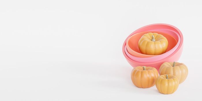 Pumpkins on white background for autumn holidays or sales, 3d render