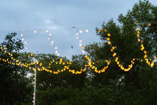 atmospheric warm light bulbs wrapped in garlands to decorate the holiday