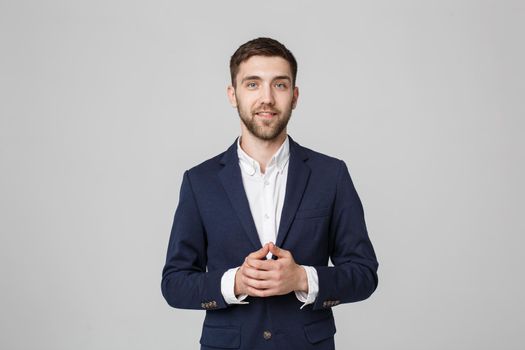 Business Concept - Portrait Handsome Business man holding hands with confident face. White Background.