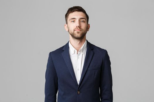 Business Concept - Young successful businessman posing over dark background. Isolated White Background. Copy space.