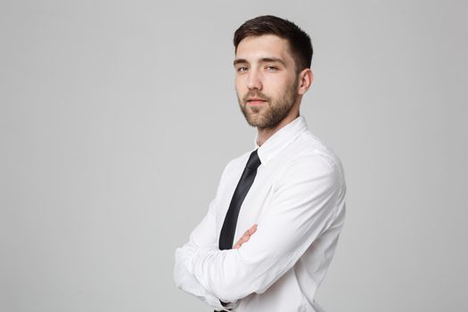 Business Concept - Handsome Business man crossed arms with confident face. White Background.