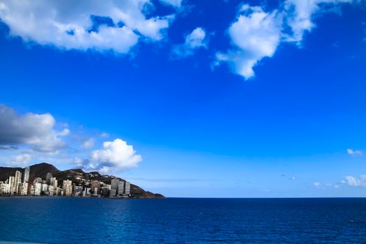 Beautiful panoramic view of Levante beach and skyscrapers in the background on a beautiful day of Autumn.