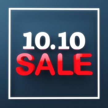 10.10 SALE promotion banner sign for advertising on blue background. October tenth day sale promo. Business and retail concept. 3D illustration rendering.