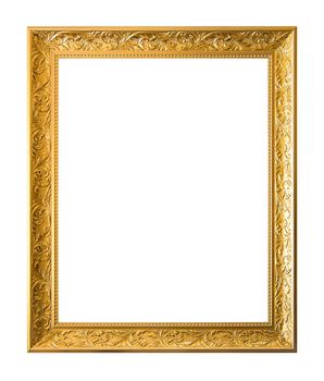 Gold ancient vintage wooden frame isolated on white background