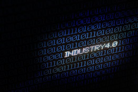 Industrial 4.0 Blue digital matrix bacgkground. Abstract background and Technology concept. Smart network connection and Internet of things theme. Cyber security theme