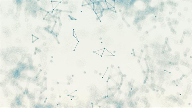 Abstract blue blurred geometry wireframe network and connecting dot in space on white background. Futuristics computer and medical science concept. Abstract technology concept. 3D illustration render