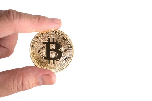 Bitcoin on isolated white background. Cryptography and Electronic money concept. Currency trading and Gold mining theme. Business and Technology theme.