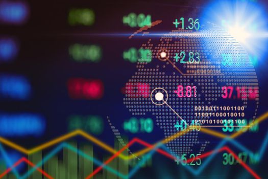 Financial stock marketing screen. Investment and Analysis information concept. Economic and Business theme.
