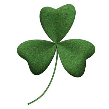 Green shamrock on isolated white background. Object and Nature concept. Saint Patrick day theme. 3D illustration. Clipping path use