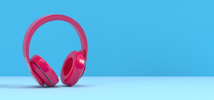 Pink PODCAST Microphone on blue background. Entertainment and online video conference concept. 3D illustration rendering