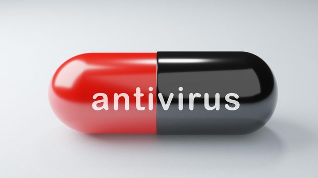 Closeup antiretroviral drugs capsule on white background. Medicine and Vaccine concept. Medical science healthcare. Antibiotic immunity researching. Red Black color. 3D illustration render