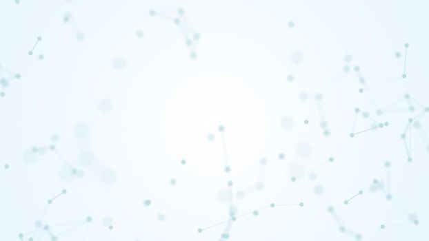 Abstract blue blurred geometry wireframe network and connecting dot in space on white background. Futuristics computer and medical science concept. Abstract technology graphic design illustration.