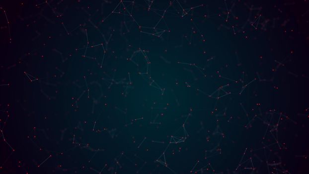 3D Abstract plexus red dot flying wireframe network and on blue space  background with white line. Security futuristics computer and science concept. Abstract technology. 3D illustration rendering