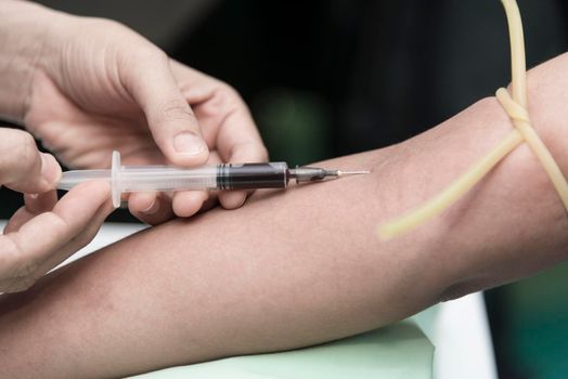 Blood collect by nurse in the hospital, Blood test examination and donate concept. Hospital and health care concept