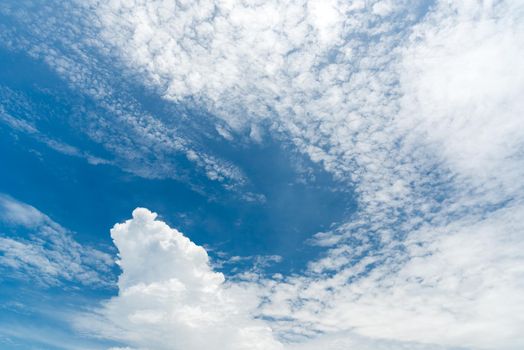 Blue sky background with clouds. Nature and Background concept. Space and air theme.