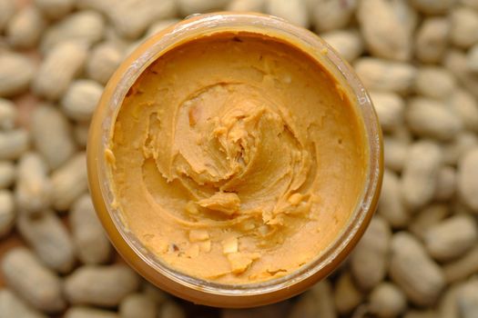 top view of peanut butter in a container