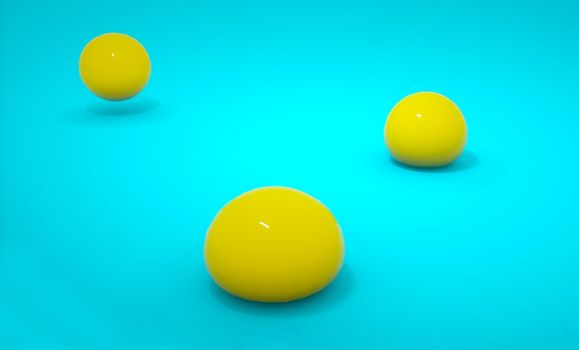 Sofy body yellow ball falling to blue floor background. Gelatin jelly sphere ball bouncing. Abstract and object concept. 3D render illustration