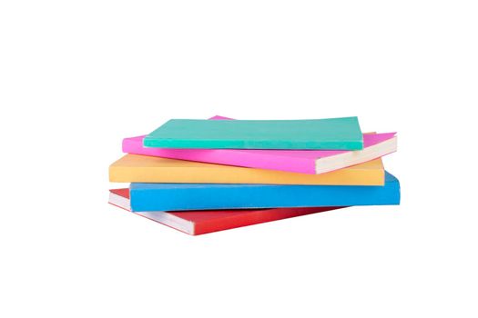 Stack of multi color books on isolated white background. Clipping path use. Education and object concept.