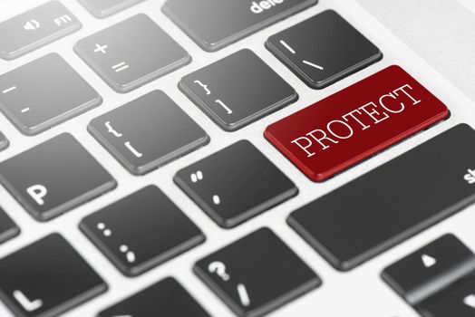 "PROTECT" Red button keyboard on laptop computer for Business and Technology concept