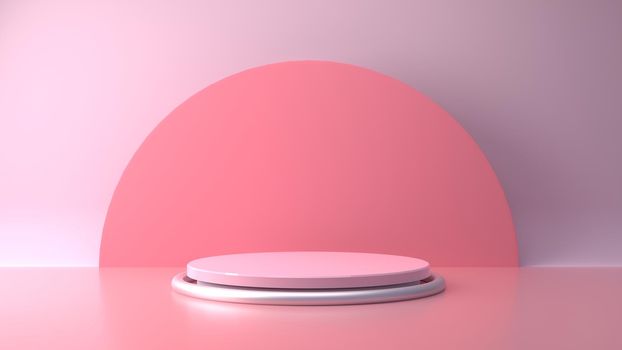 Pink pastel product stand on background. Abstract minimal geometry concept. Studio podium platform theme. Exhibition and business marketing presentation stage. 3D illustration rendering graphic design