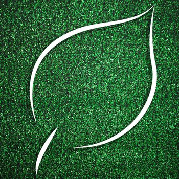 White leaf shape frame on green grass for decoration template. Eco and environment theme. Illustration graphic design element
