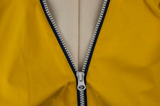 Detail of locking zipper on jacket. Close up macro local focus shot.