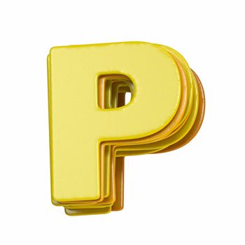 Yellow font Letter P 3D render illustration isolated on white background