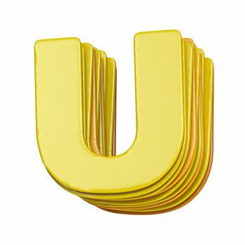 Yellow font Letter U 3D render illustration isolated on white background