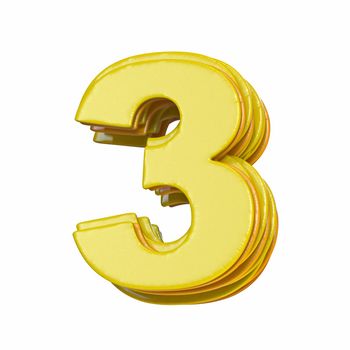 Yellow font Number 3 THREE 3D render illustration isolated on white background