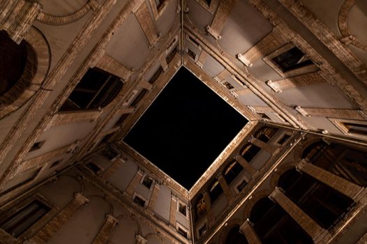terni,italy october 12 2021:interior of the atrium of the town of terni at night