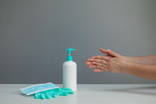 Coronavirus Hand Sanitizer Sanitiser Gel for Clean Hands Hygiene Corona Virus Spread Prevention. Woman Using Alcohol Rub Alternative to Washing Hands.